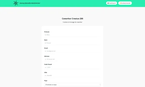 Formulaire de création de coworker
